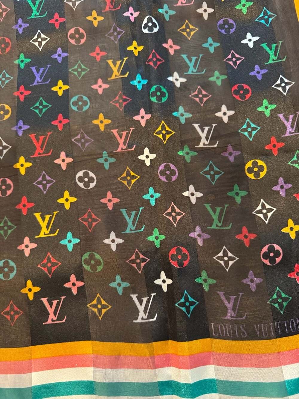 Designer Inspired Rainbow Monogram Fashion Scarf Y2k     Murakami multicolor - Picture 2 of 5